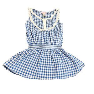 E. Land Blue Check Girls Size 12 Top Shirt Blouse Gathered Elastic Waist